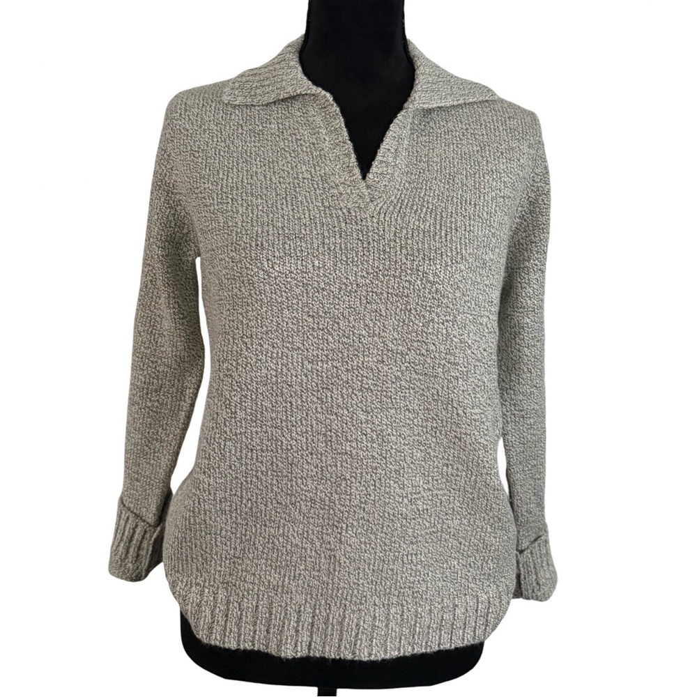 St. John’s Bay‎ Petite PM Gray Textured Knit Collared Sweater Pullover